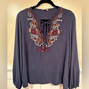 Embroidered Navy Blue Women's Top